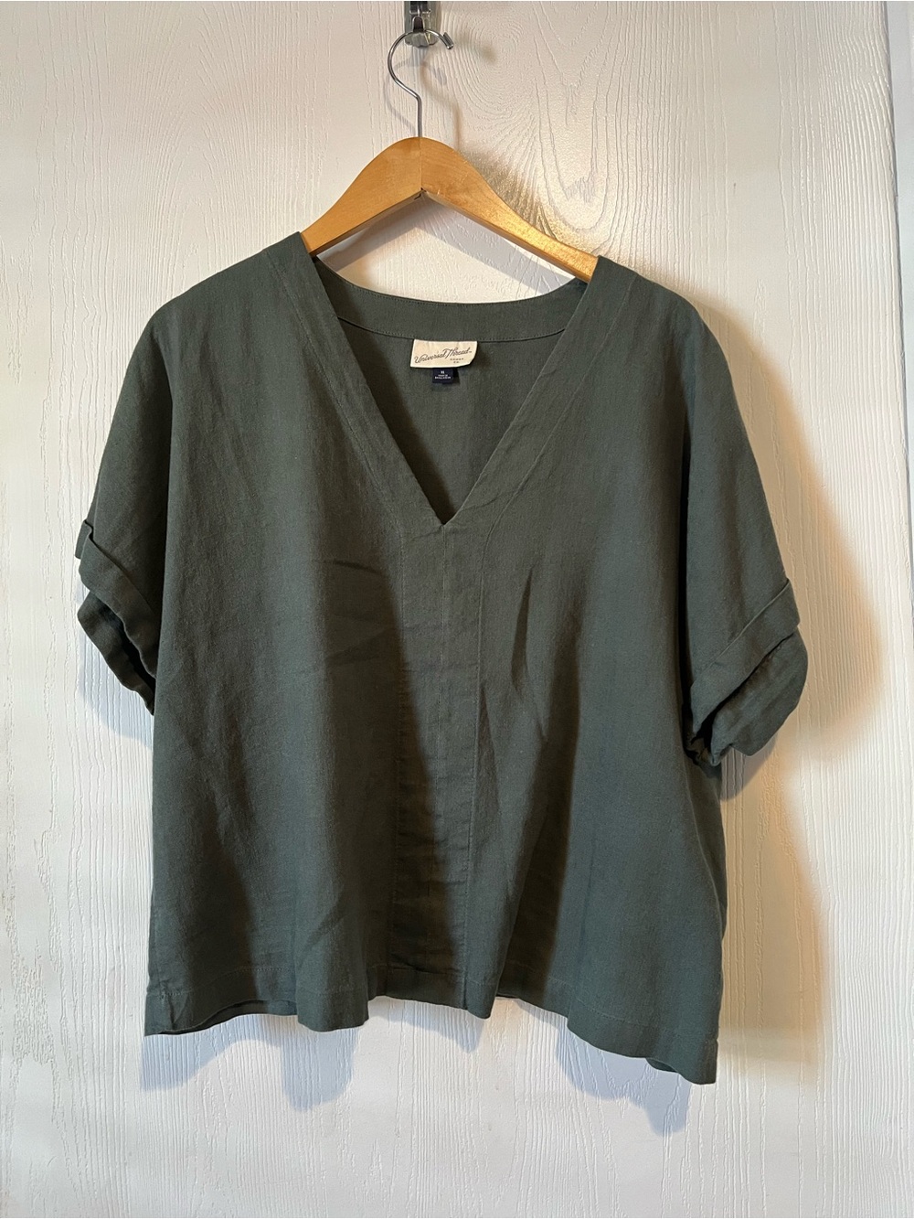 Universal Thread Linen Blend cropped short  sleeve  green Women Sz XL